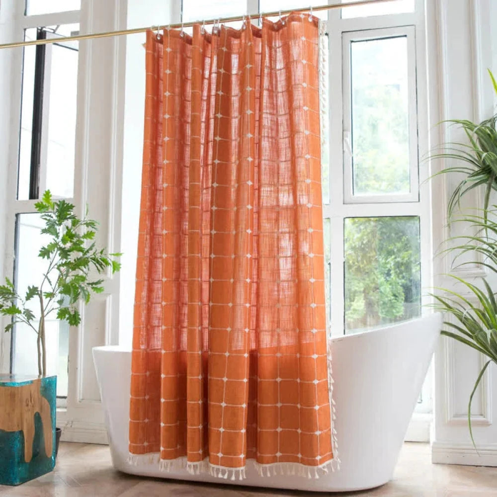 Shower Curtain Cotton-Linen Water-Repellent & Machine Washable