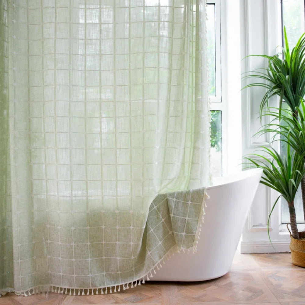 Shower Curtain Cotton-Linen Water-Repellent & Machine Washable
