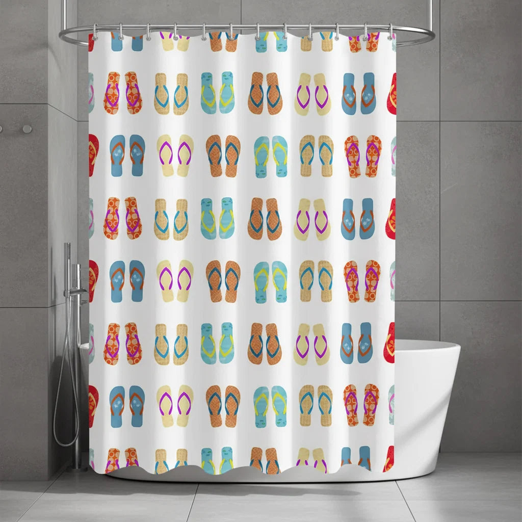 Shower Curtain Flip-Flop Pattern Water-Repellent & Mold-Resistant