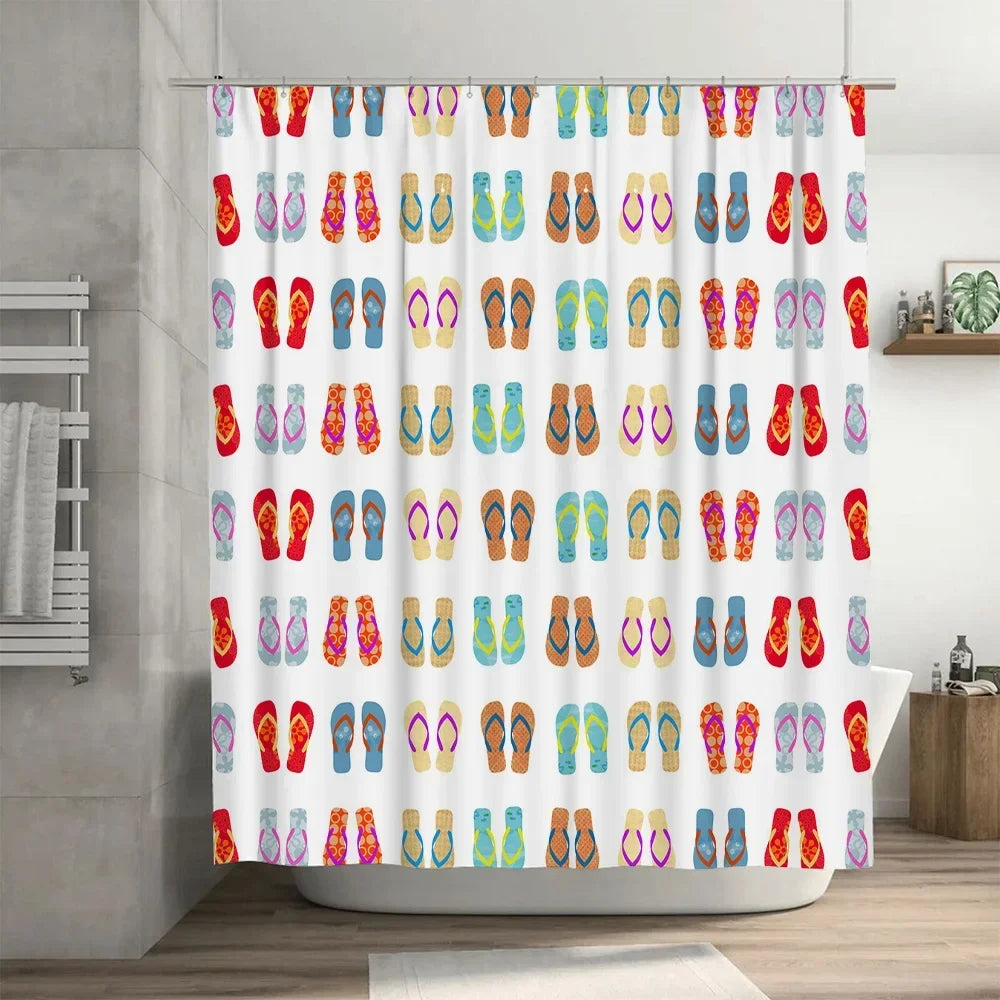 Shower Curtain Flip-Flop Pattern Water-Repellent & Mold-Resistant