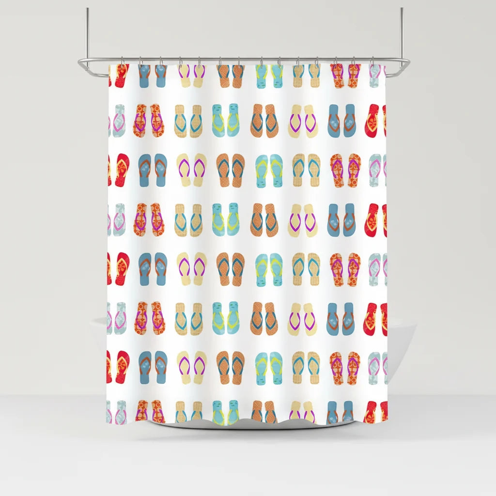 Shower Curtain Flip-Flop Pattern Water-Repellent & Mold-Resistant