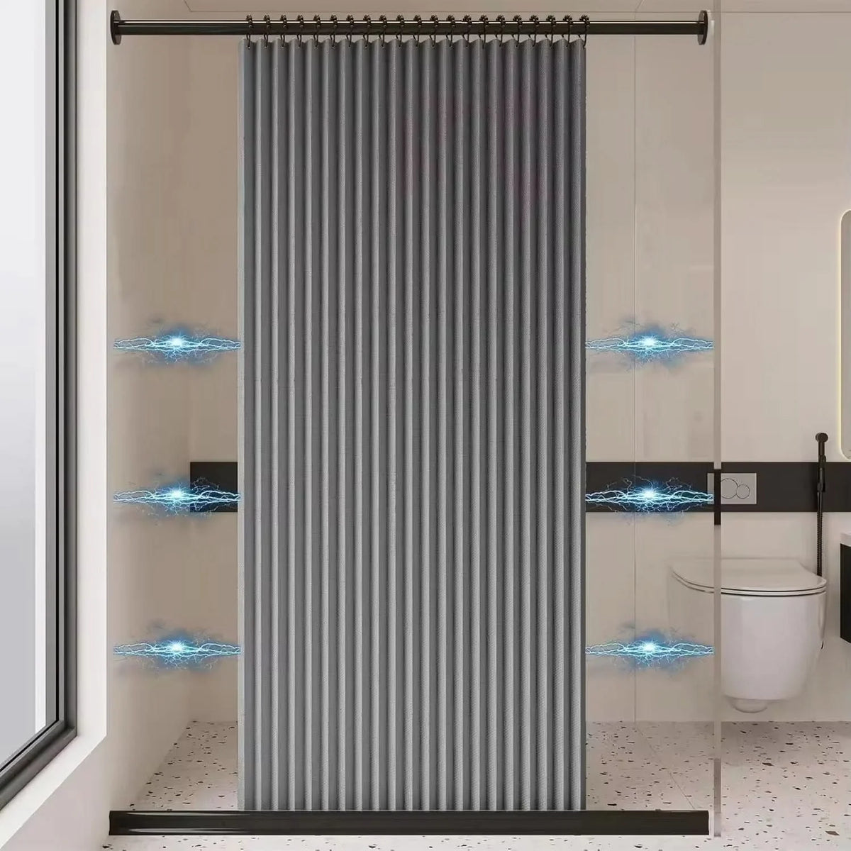 Shower Curtain Foldable & Space-Saving Water-Repellent Tension Rod
