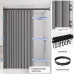 Shower Curtain Foldable & Space-Saving Water-Repellent Tension Rod