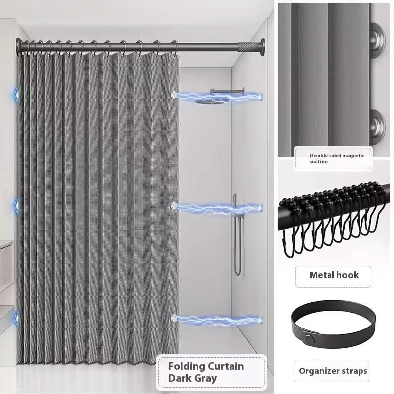Shower Curtain Foldable & Space-Saving Water-Repellent Tension Rod