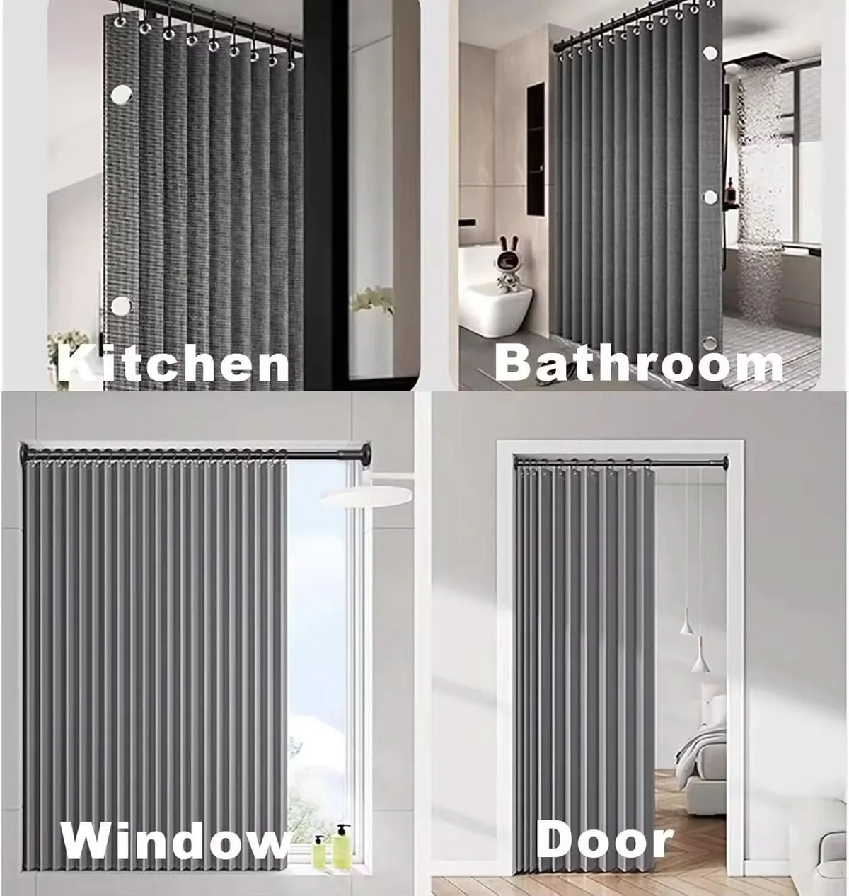 Shower Curtain Foldable & Space-Saving Water-Repellent Tension Rod