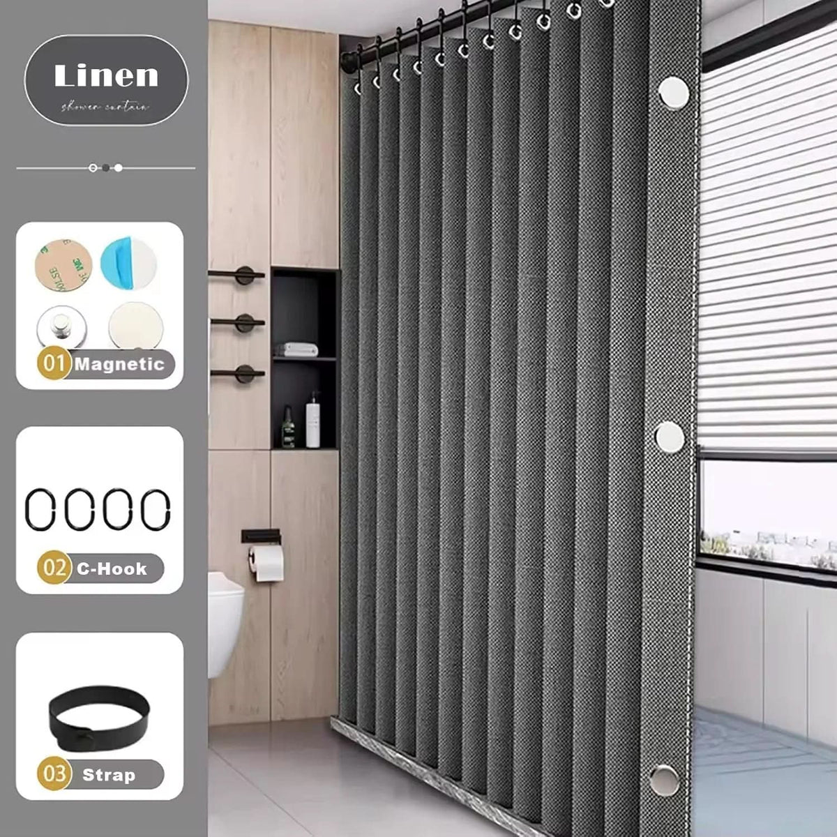 Shower Curtain Foldable & Space-Saving Water-Repellent Tension Rod