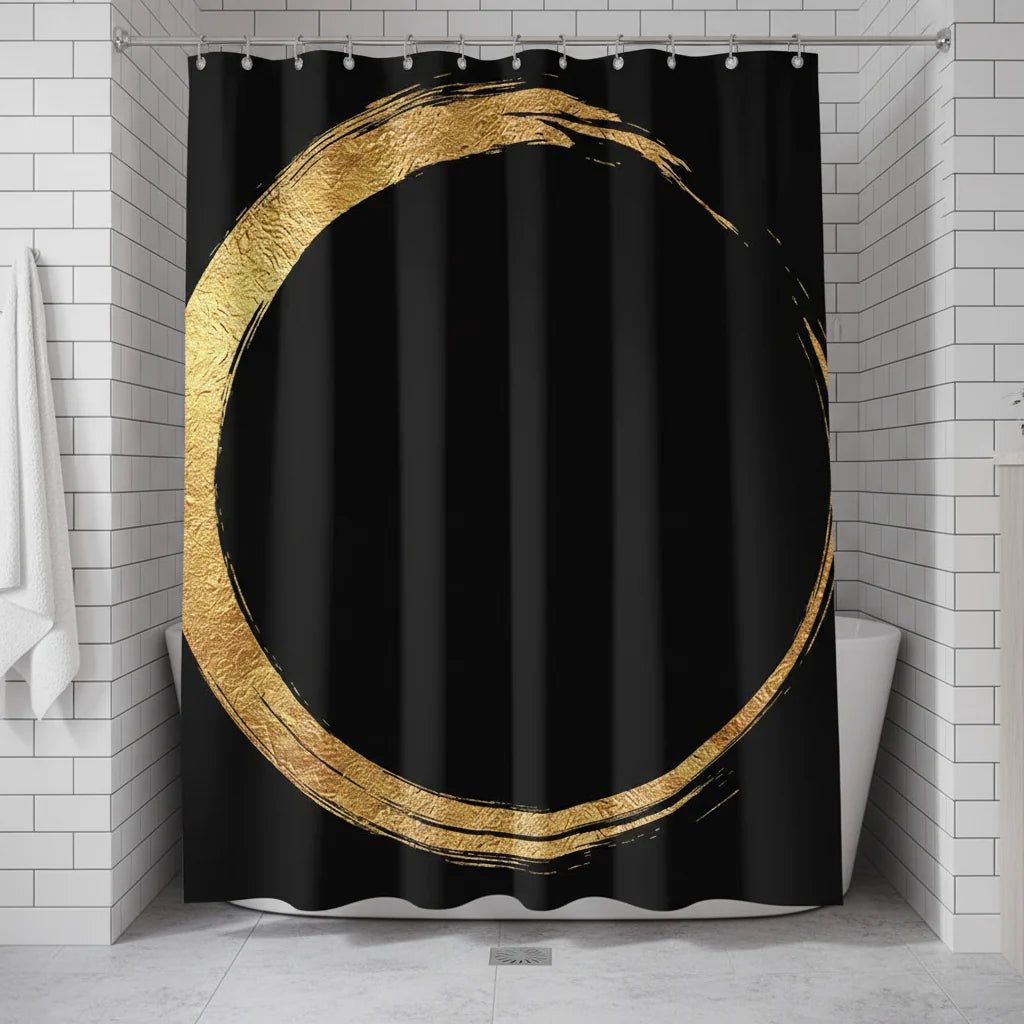 Shower Curtain Gold Brush Stroke Water-Repellent Polyester