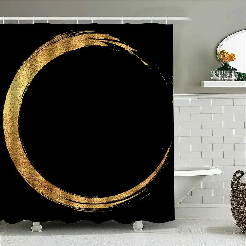 Shower Curtain Gold Brush Stroke Water-Repellent Polyester