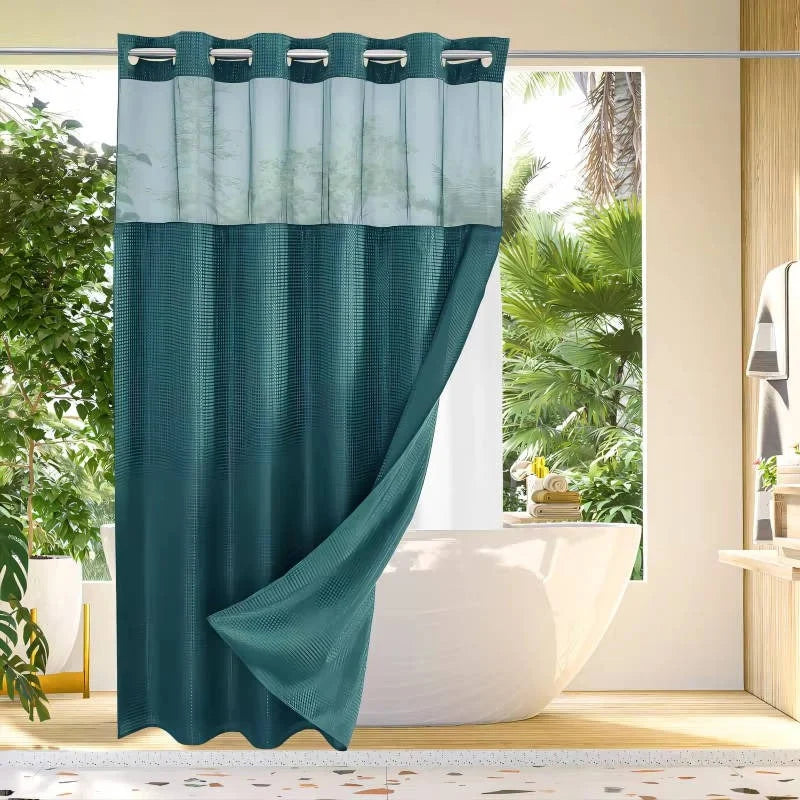 Shower Curtain Hookless Built-In Rings Waterproof Integrated Liner
