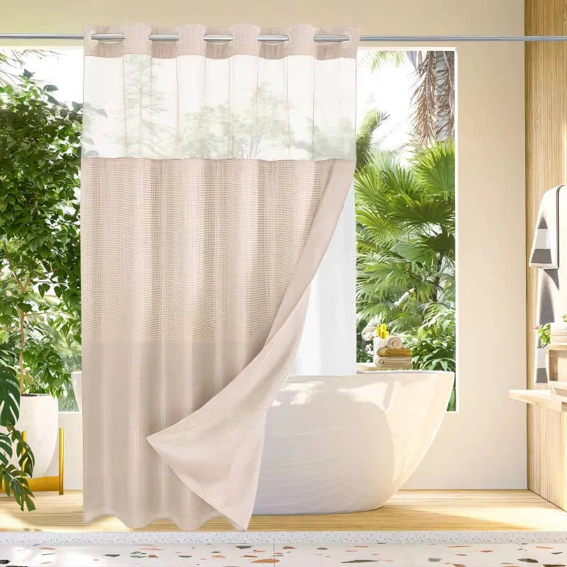 Shower Curtain Hookless Built-In Rings Waterproof Integrated Liner