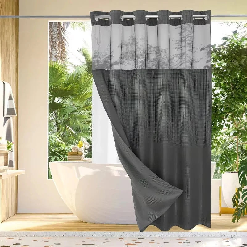 Shower Curtain Hookless Built-In Rings Waterproof Integrated Liner