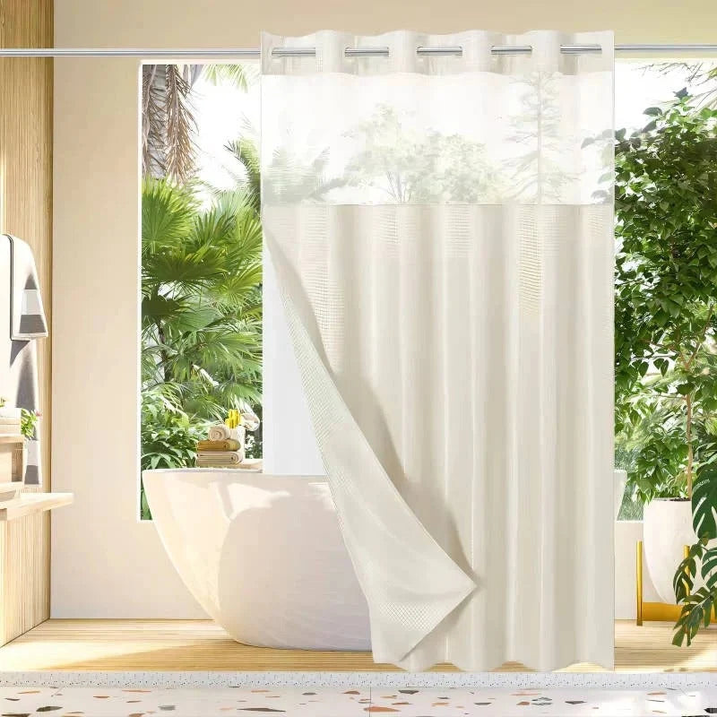 Shower Curtain Hookless Built-In Rings Waterproof Integrated Liner