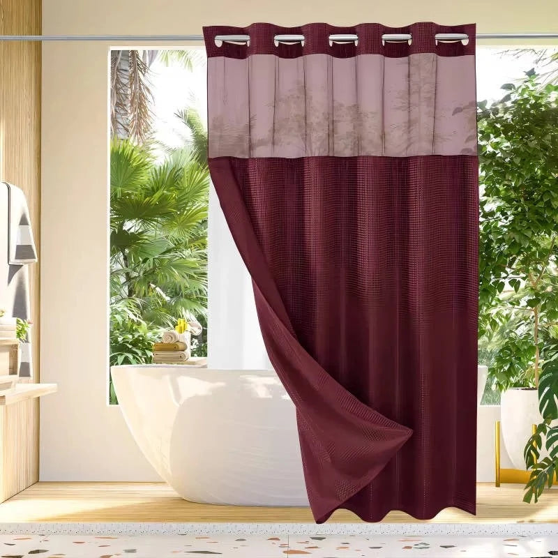 Shower Curtain Hookless Built-In Rings Waterproof Integrated Liner