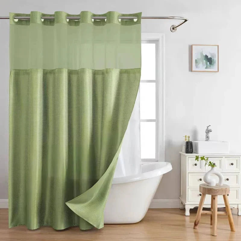 Shower Curtain Hookless Built-In Rings Waterproof Integrated Liner