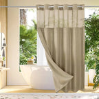 Shower Curtain Hookless Built-In Rings Waterproof Integrated Liner