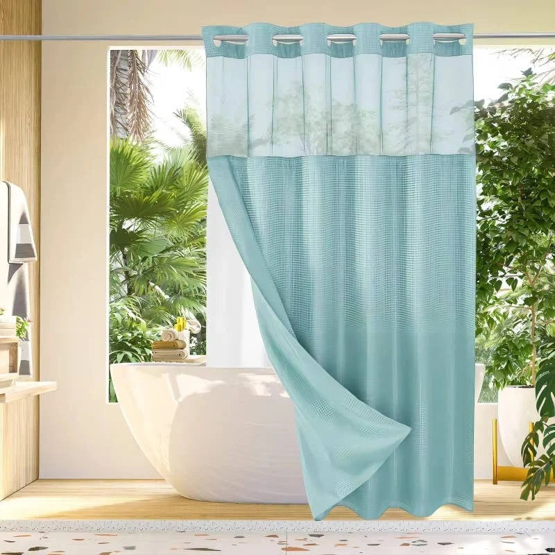 Shower Curtain Hookless Built-In Rings Waterproof Integrated Liner