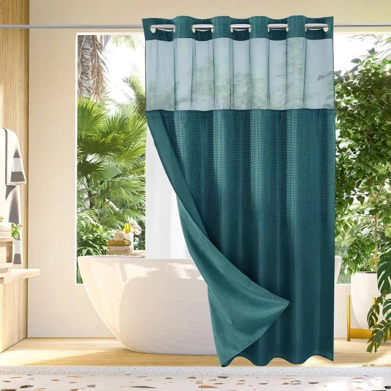 Shower Curtain Hookless Built-In Rings Waterproof Integrated Liner
