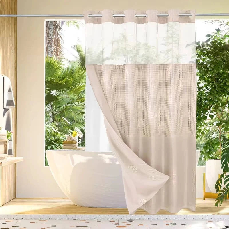 Shower Curtain Hookless Built-In Rings Waterproof Integrated Liner