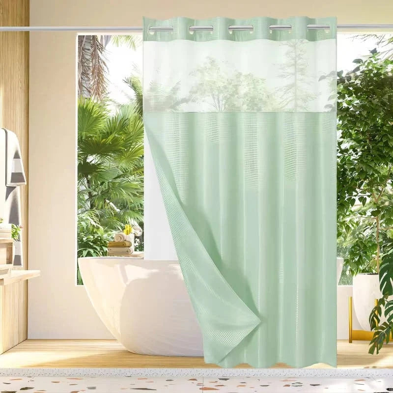 Shower Curtain Hookless Built-In Rings Waterproof Integrated Liner