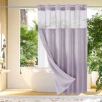 Shower Curtain Hookless Built-In Rings Waterproof Integrated Liner