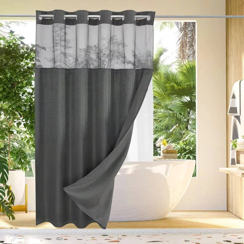 Shower Curtain Hookless Built-In Rings Waterproof Integrated Liner