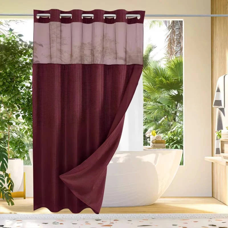 Shower Curtain Hookless Built-In Rings Waterproof Integrated Liner