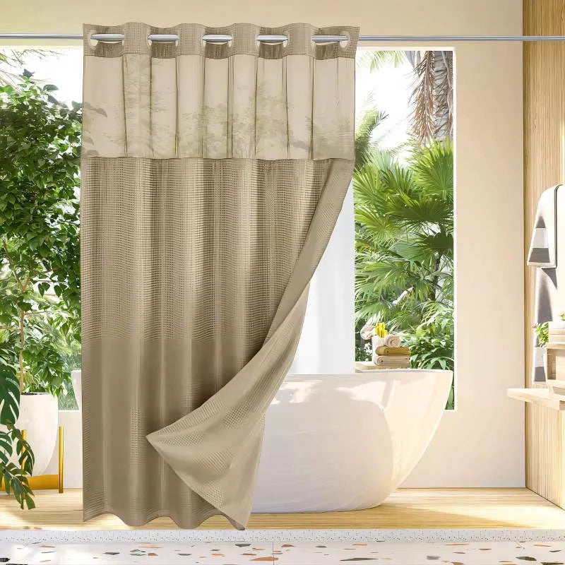 Shower Curtain Hookless Built-In Rings Waterproof Integrated Liner