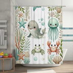 Shower Curtain Kids Marine Print Soft Fabric & Water-Repellent