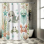 Shower Curtain Kids Marine Print Soft Fabric & Water-Repellent