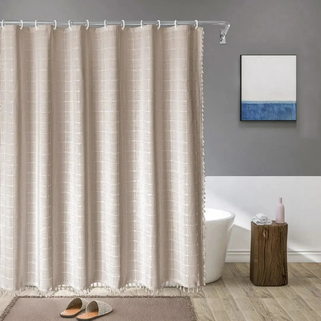 Shower Curtain Linen Jacquard Waterproof Rust-Resistant Grommets
