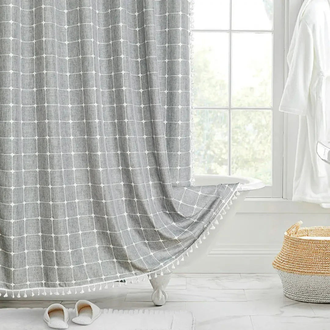 Shower Curtain Linen Jacquard Waterproof Rust-Resistant Grommets