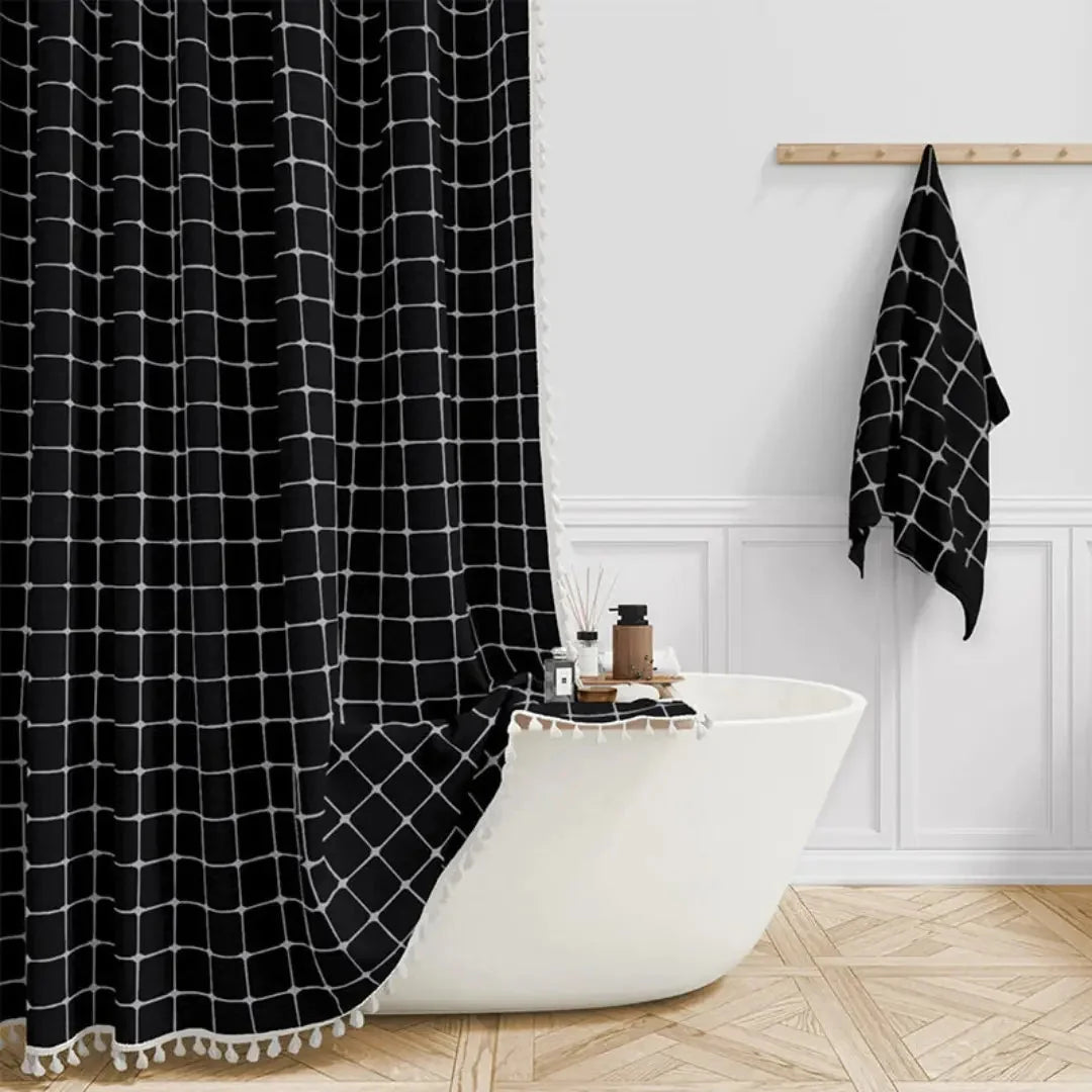 Shower Curtain Linen Jacquard Waterproof Rust-Resistant Grommets