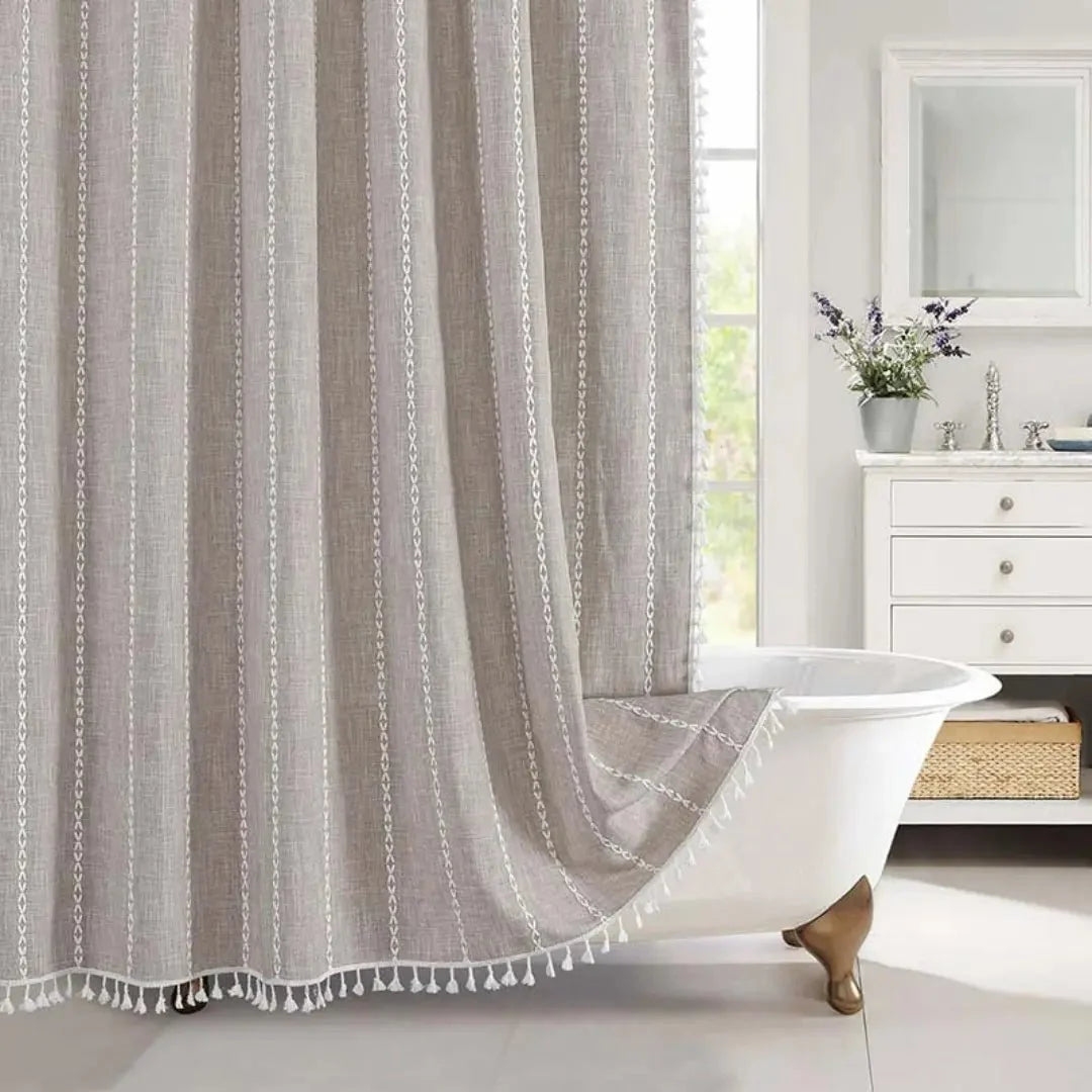 Shower Curtain Linen Jacquard Waterproof Rust-Resistant Grommets