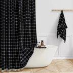 Shower Curtain Linen-Textured Jacquard Tassel Trim Waterproof Lined