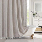 Shower Curtain Linen-Textured Jacquard Tassel Trim Waterproof Lined