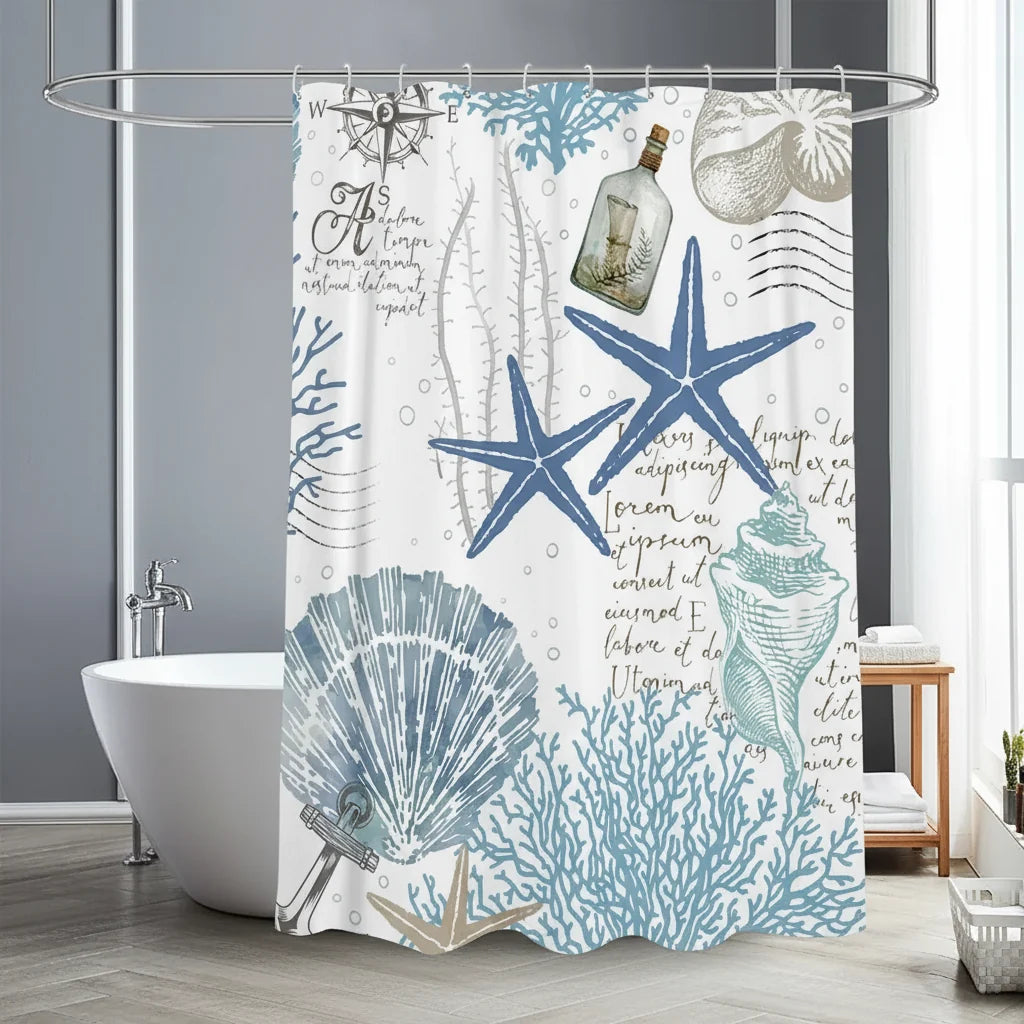 Shower Curtain Nautical Starfish Water-Repellent & Machine Washable