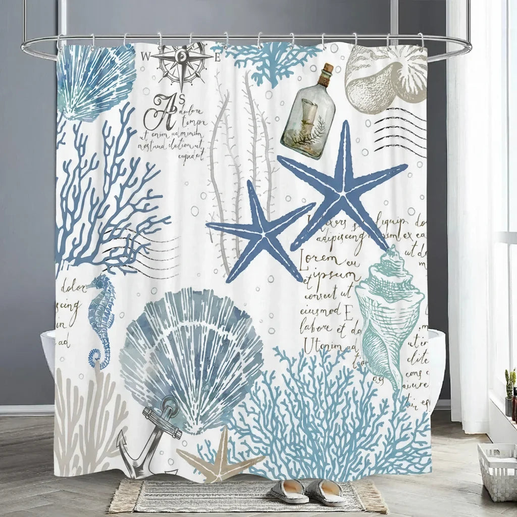 Shower Curtain Nautical Starfish Water-Repellent & Machine Washable
