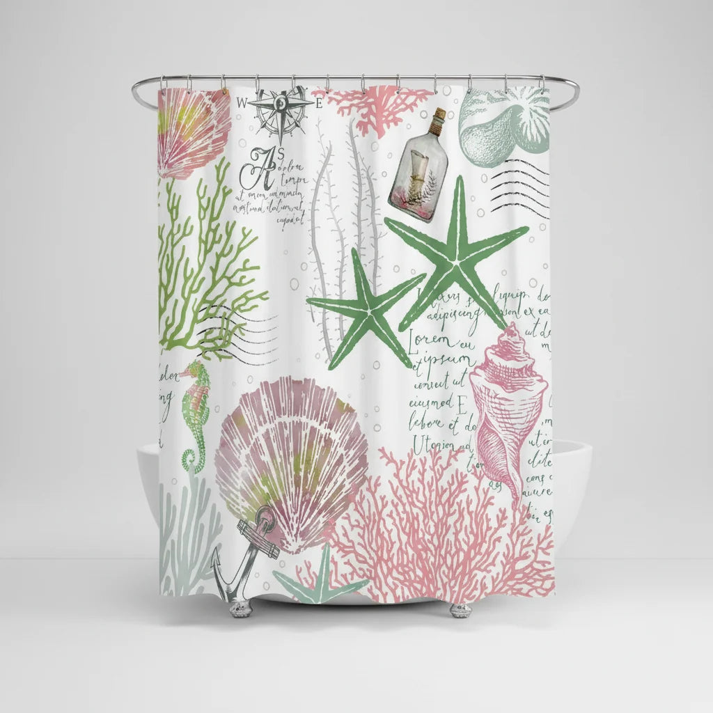 Shower Curtain Nautical Starfish Water-Repellent & Machine Washable