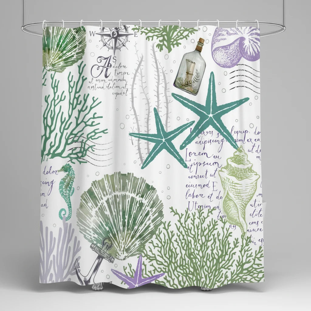Shower Curtain Nautical Starfish Water-Repellent & Machine Washable