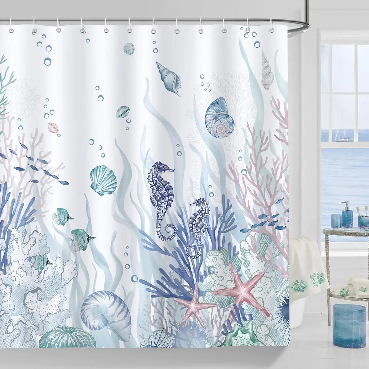 Shower Curtain Ocean-Themed Water-Repellent & Machine Washable