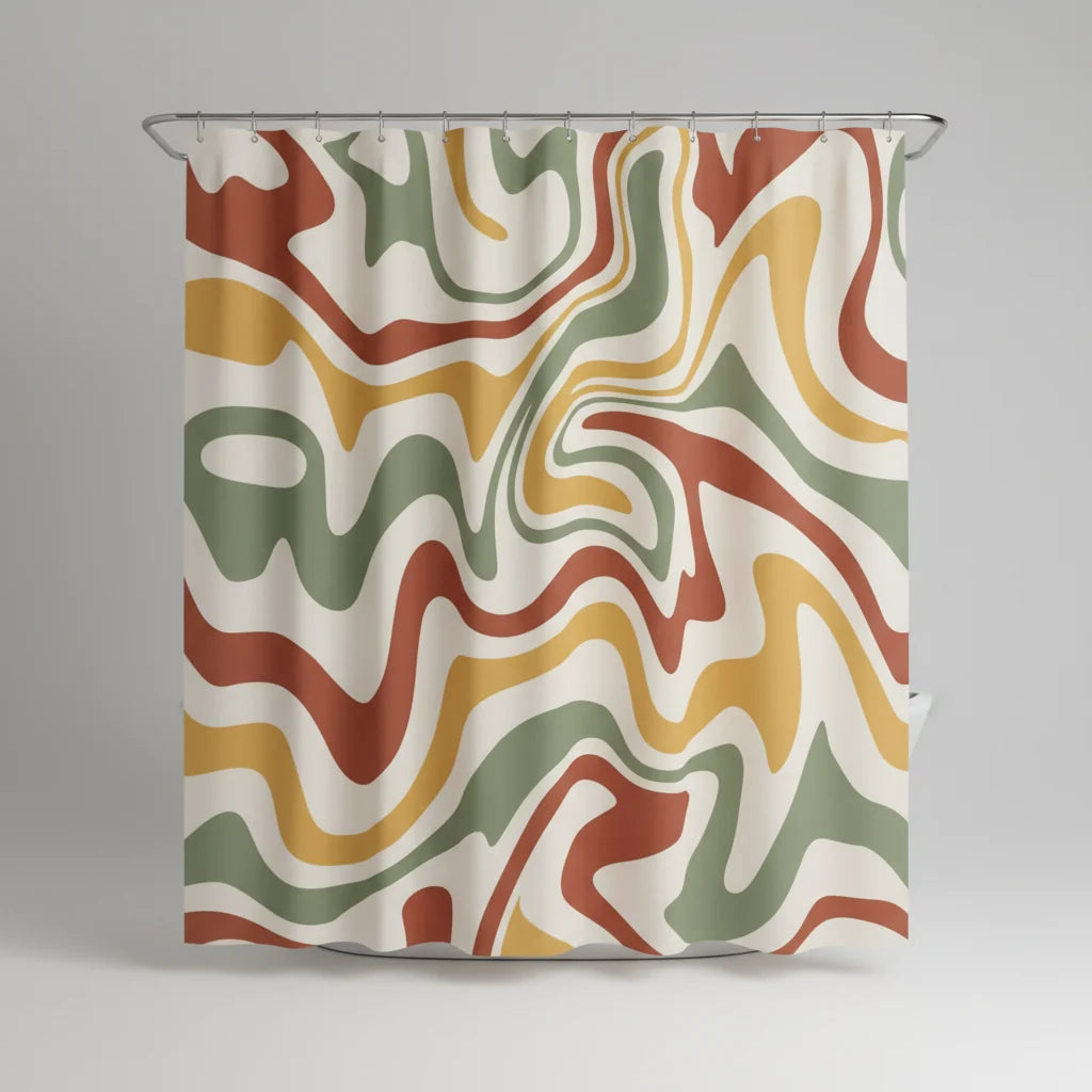 Shower Curtain Retro Spiral Water-Repellent Polyester Machine Washable