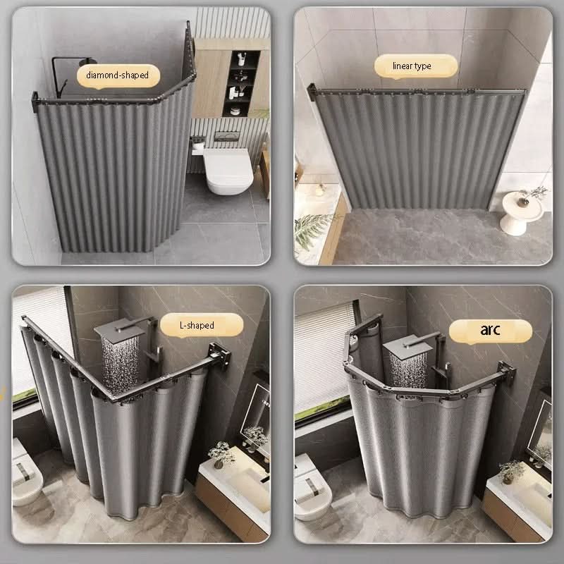 Shower Curtain Rod Set Foldable Waterproof With Storage Rack