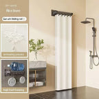 Shower Curtain Rod Set Foldable Waterproof With Storage Rack