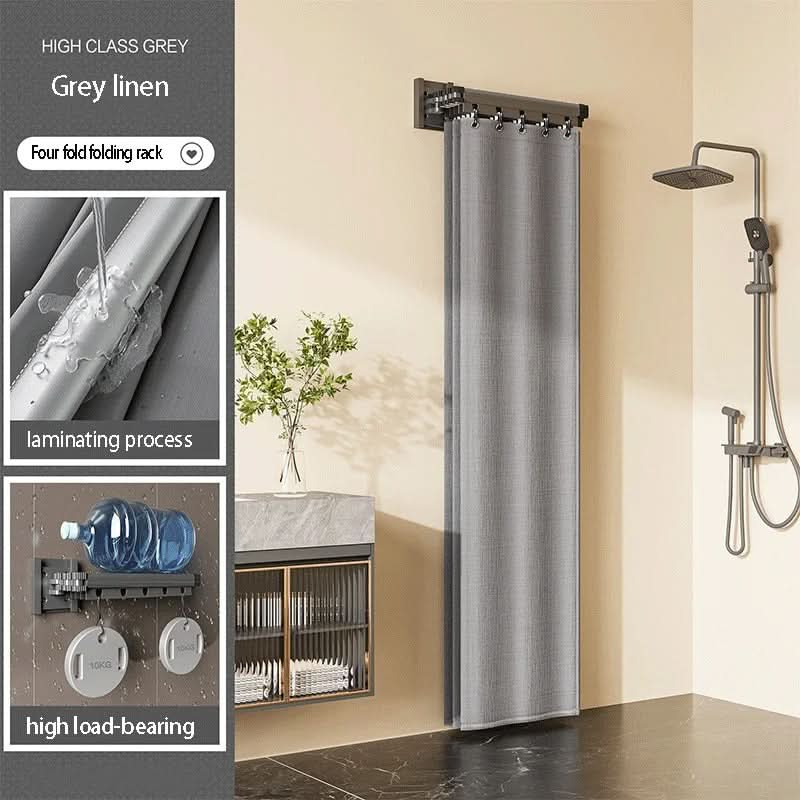 Shower Curtain Rod Set Foldable Waterproof With Storage Rack