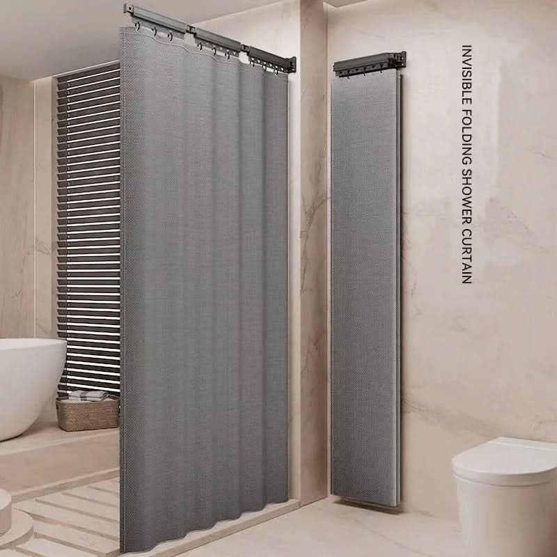 Shower Curtain Rod Set Foldable Waterproof With Storage Rack