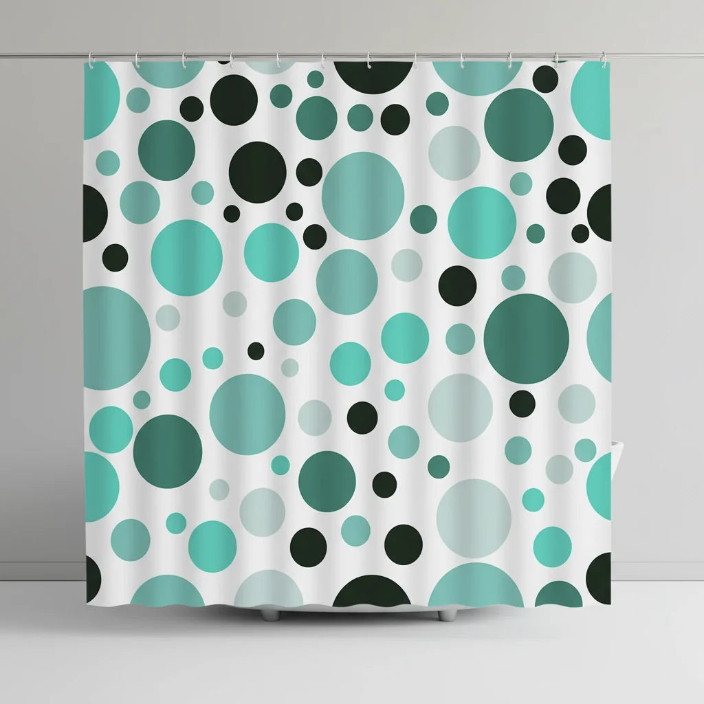 Shower Curtain Set Geometric Circle Water-Repellent Polyester Machine Washable
