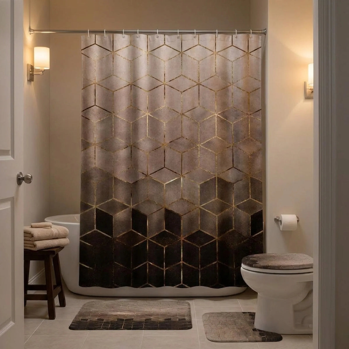 Shower Curtain Set Marble Print Waterproof