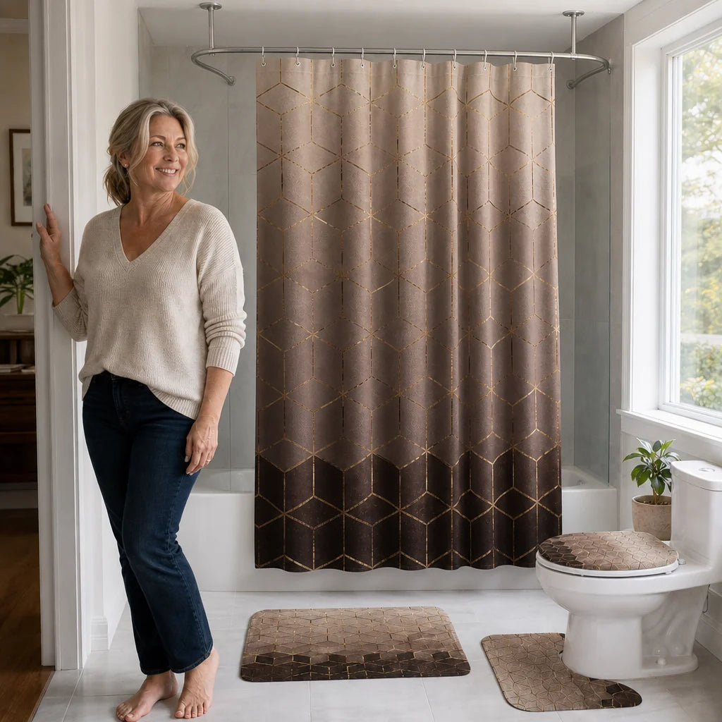 Shower Curtain Set Marble Print Waterproof