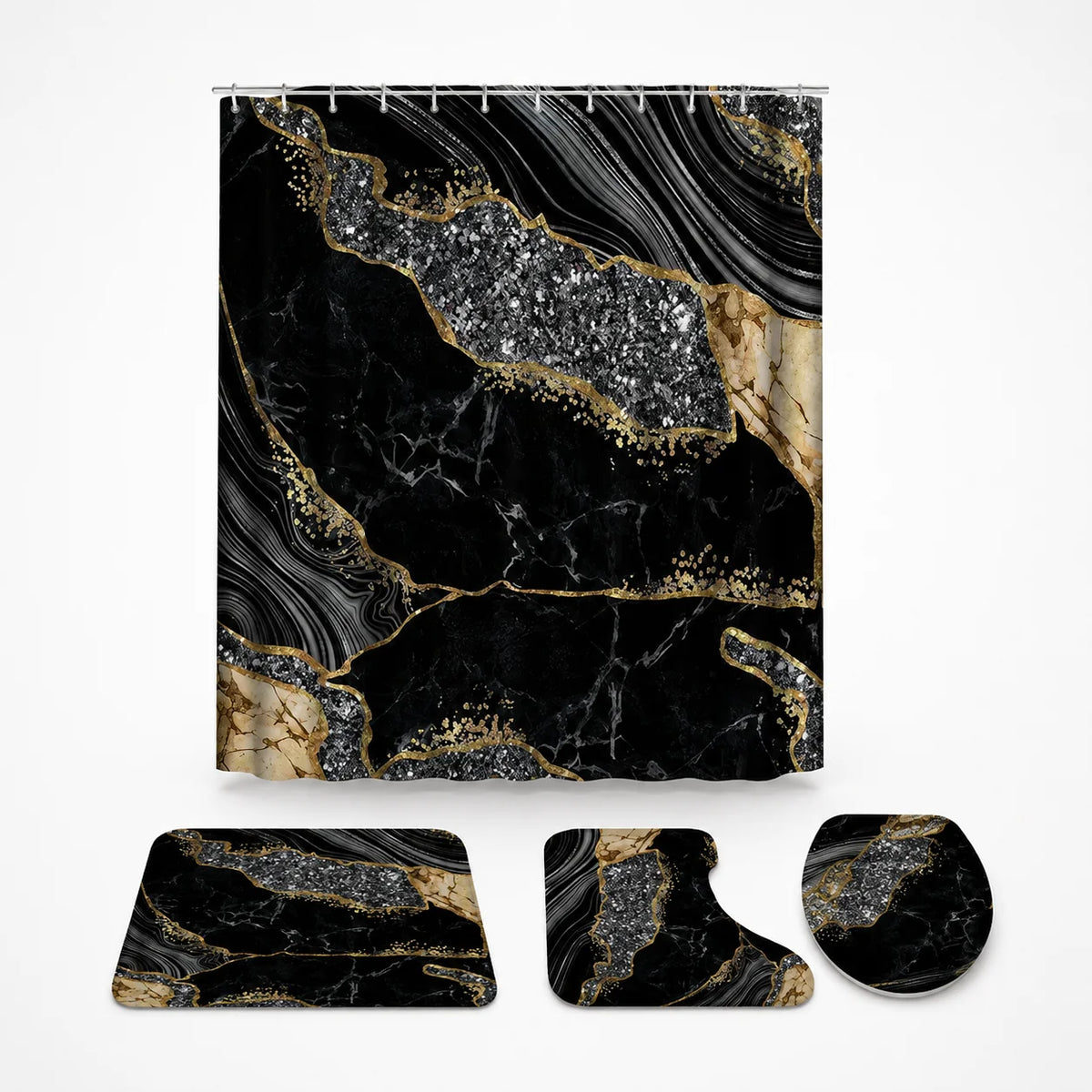 Shower Curtain Set Marble Print Waterproof