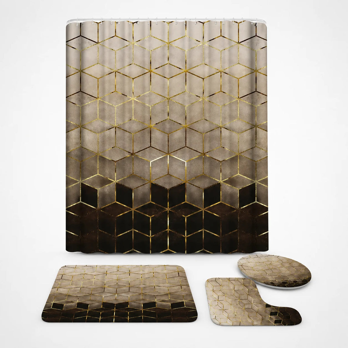 Shower Curtain Set Marble Print Waterproof